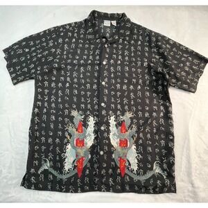 UTILITY Mens L Shirt Black Asian Print Dragon Surfboard V-Neck